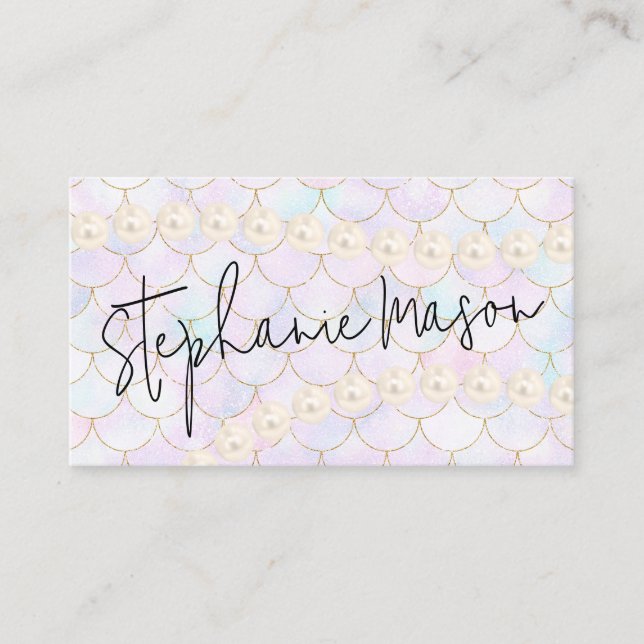 Carte De Visite Boutique Pastel Mermaid à l'échelle Gold Pearl (Devant)