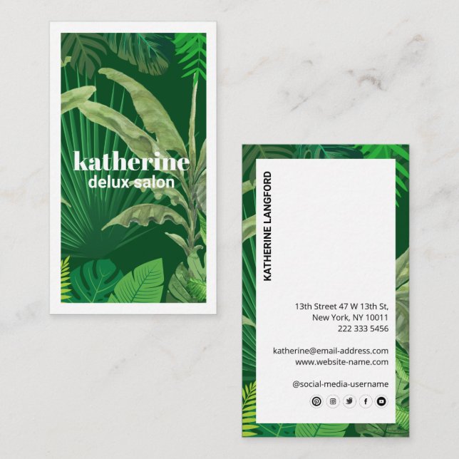 Carte De Visite Boutique & Salon Vert Tropical Moderne Luxe (Devant / Derrière)