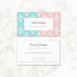 Carte De Visite Boutique Sweet Pastel Rose et Bleu Damas