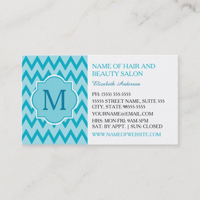 Carte De Visite Boutique tendance Turquoise Chevron Zigzag Monogra (Devant)