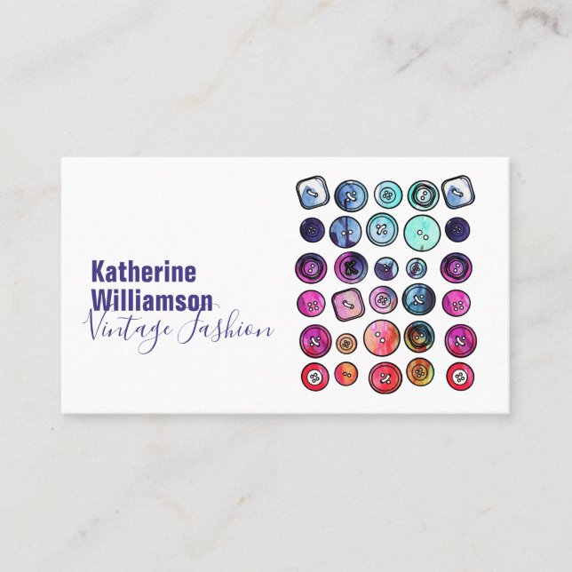 Carte De Visite Bouton de couture couleur aquarelle (Devant)