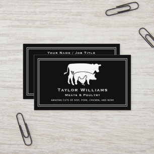 Carte De Visite Bouton noir blanc Viande de marché Vache porc poul