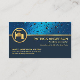 Carte De Visite Bouts d'eau bleu professionnel Gold Faucet Plumber