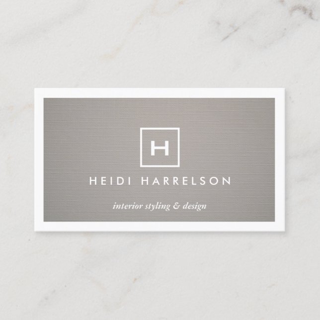 Carte De Visite BOX LOGO avec VOTRE INITIAL/MONOGRAM sur LINEN GRA (Devant)