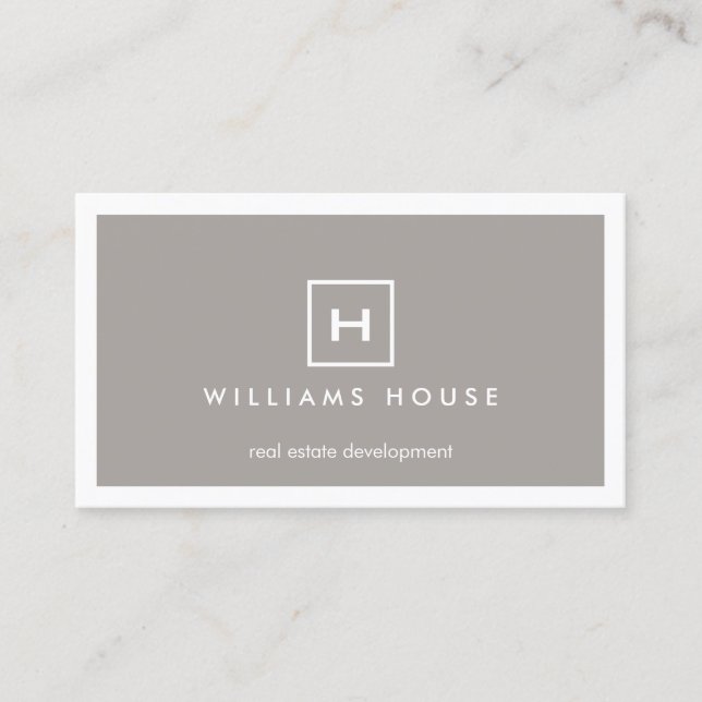 Carte De Visite BOX LOGO avec VOTRE INITIAL/MONOGRAM sur TAUPE (Devant)