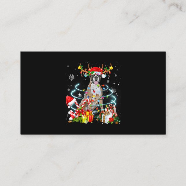 Carte De Visite Boxe Chien Reindeer Noël Arbre Lumières Pyjama Xm (Devant)