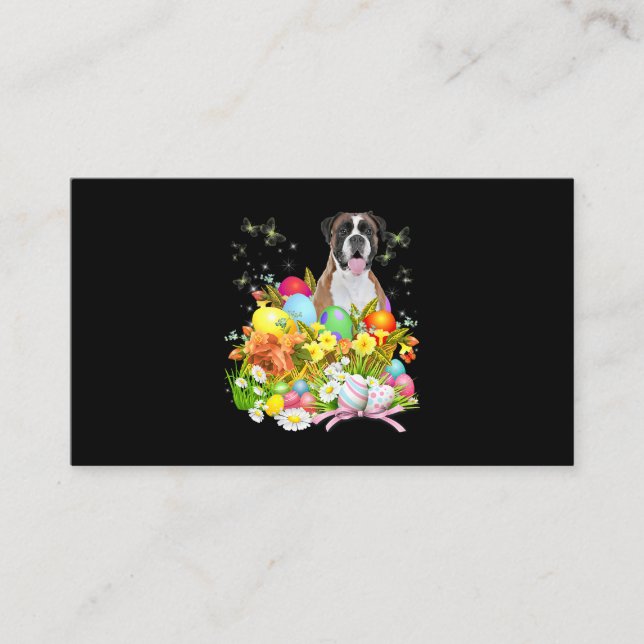 Carte De Visite Boxer Bunny Chien avec des oeufs de Pâques Panier  (Devant)