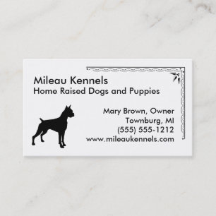 Carte De Visite Boxer Silhouette Noir et Blanc Animal de compagnie