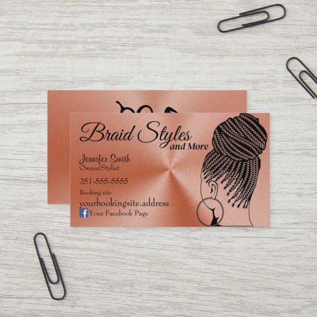 Carte De Visite Braidage rose Gold (Devant/Arrière en situation)
