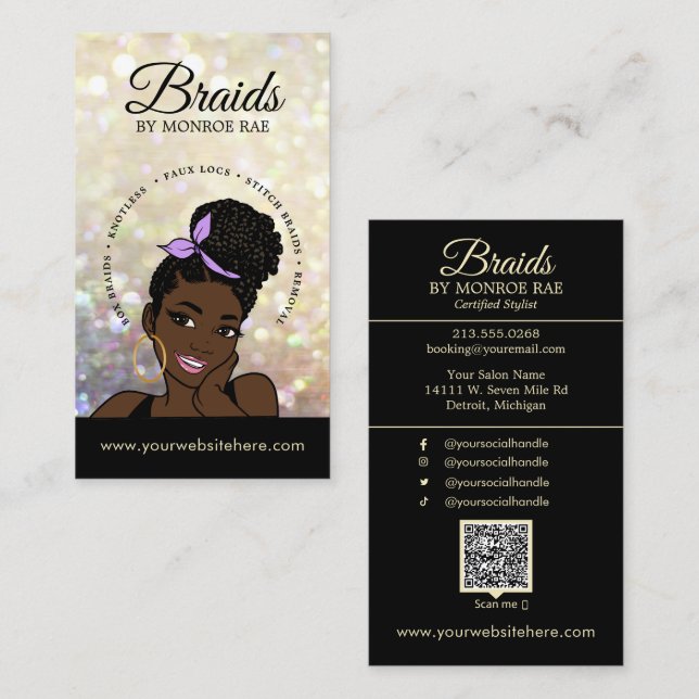 Carte De Visite Braider/Braids/Braids/Braiding/Salon - Code/Logo Q (Devant / Derrière)