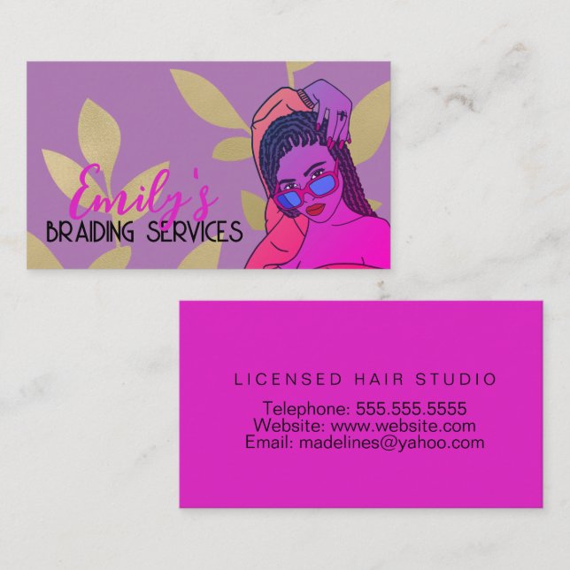 Carte De Visite Braids de salon de coiffure Studio (Devant / Derrière)