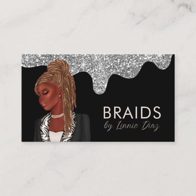 Carte De Visite Braiement Salon Beauté Argent Faux Parties scintil (Devant)
