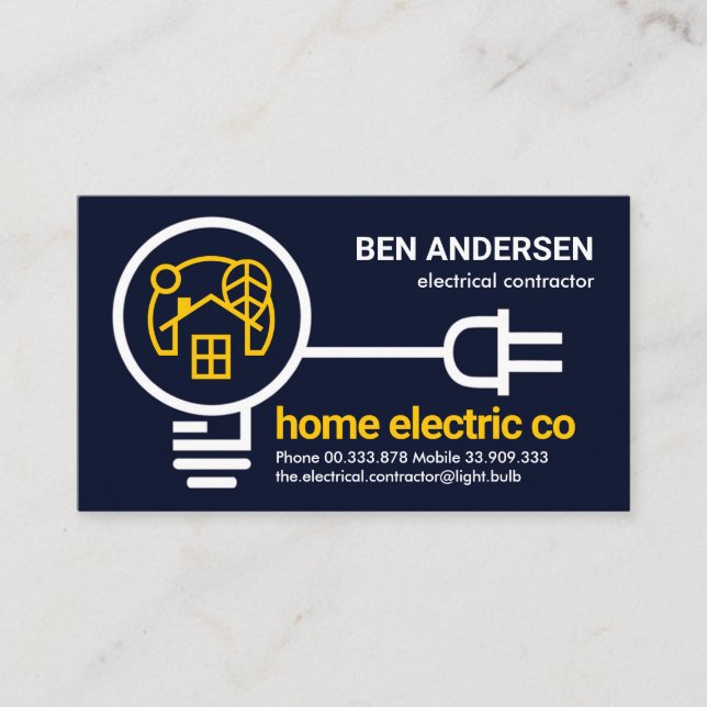 Carte De Visite Branche à ampoule Électricien de câblage électriqu (Devant)