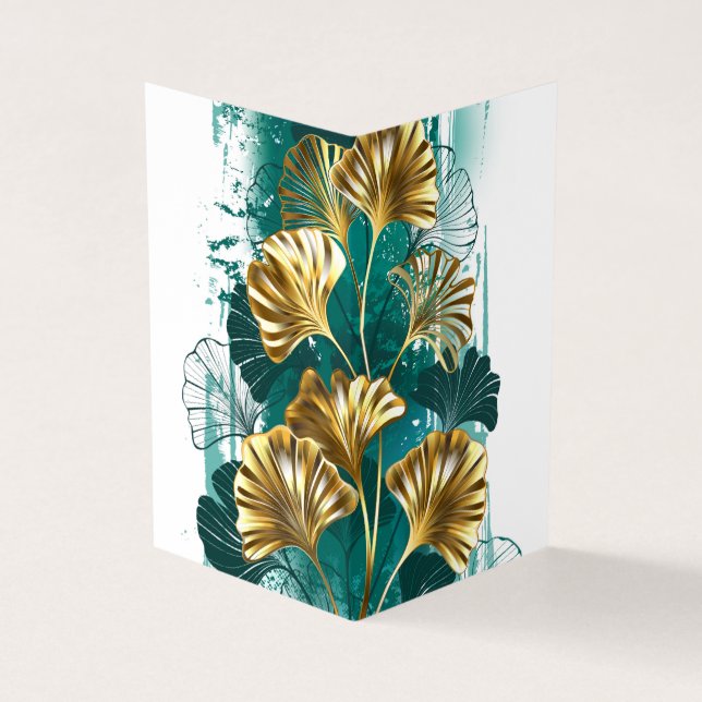 Carte De Visite Branche avec Feuilles d'or Ginko Biloba (Extérieur)