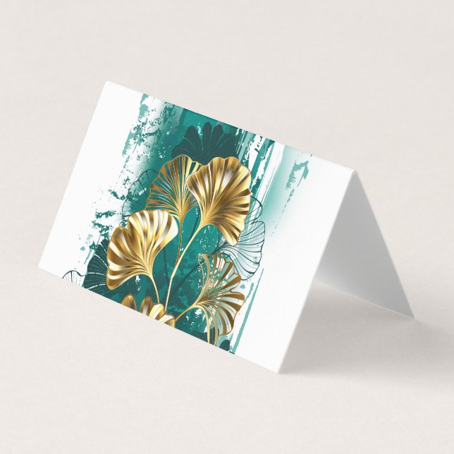 Carte De Visite Branche avec Feuilles d'or Ginko Biloba (Devant)