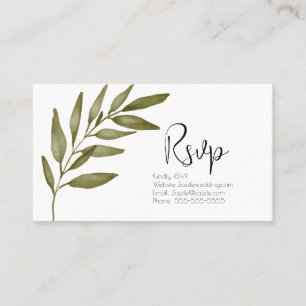 Carte De Visite Branche de feuille d'aquarelle verte RSVP Mariage