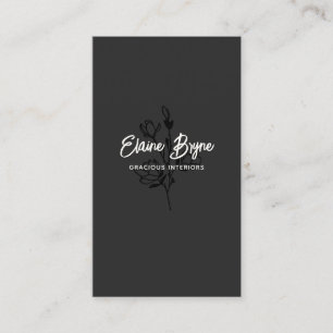 Carte De Visite Branche de Magnolia Floral noir et blanc
