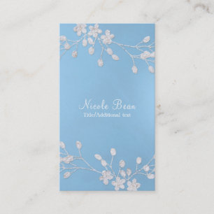 Carte De Visite Branche Florale Blanche Hiver Bleu Élégant Chic