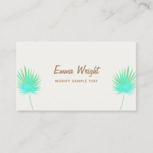 Carte De Visite Branches en feuille de palme turquoise tropicale