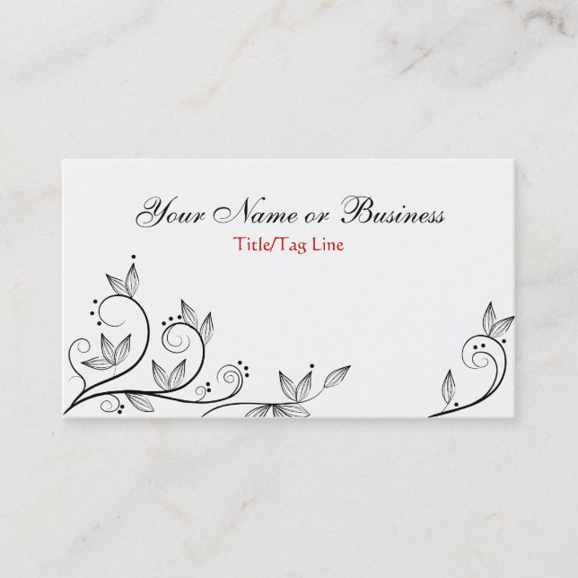 Carte De Visite Branches et Feuilles simples, Noir Blanc Rouge (Devant)