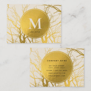 Carte De Visite Branches Gold Tree Beige Monogram Professional