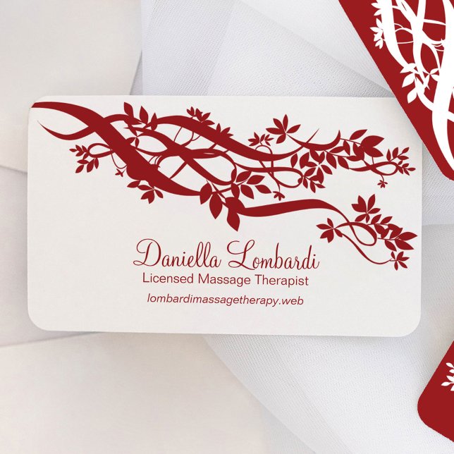 Carte De Visite Branches rouges zen moderne (Modern Zen business card with rounded corners.)