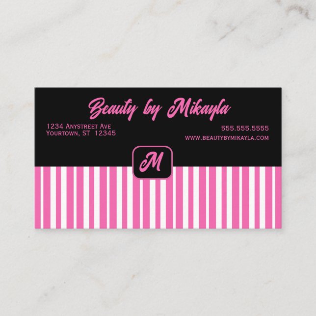 Carte De Visite Brand Style Beauté Salon rose et blanc (Devant)