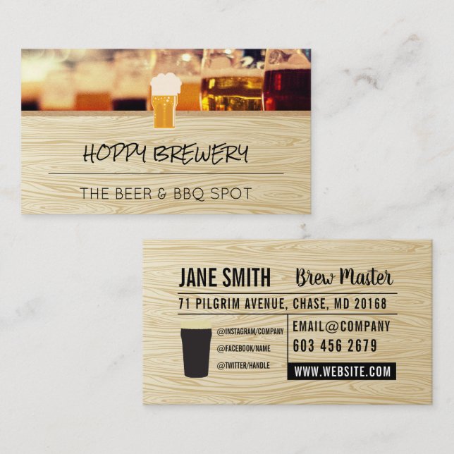 Carte De Visite Brasserie | Logo de bière | Grain de bois (Devant / Derrière)