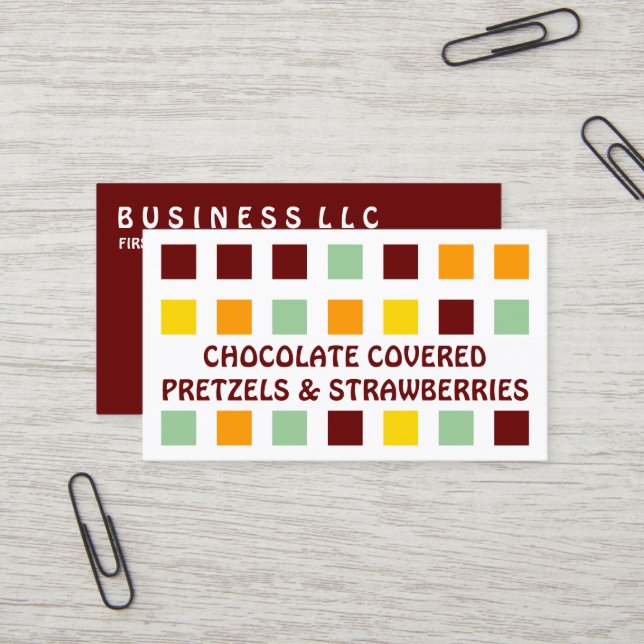 Carte De Visite BRETZELS et FRAISES (carrés de mod) (Devant/Arrière en situation)