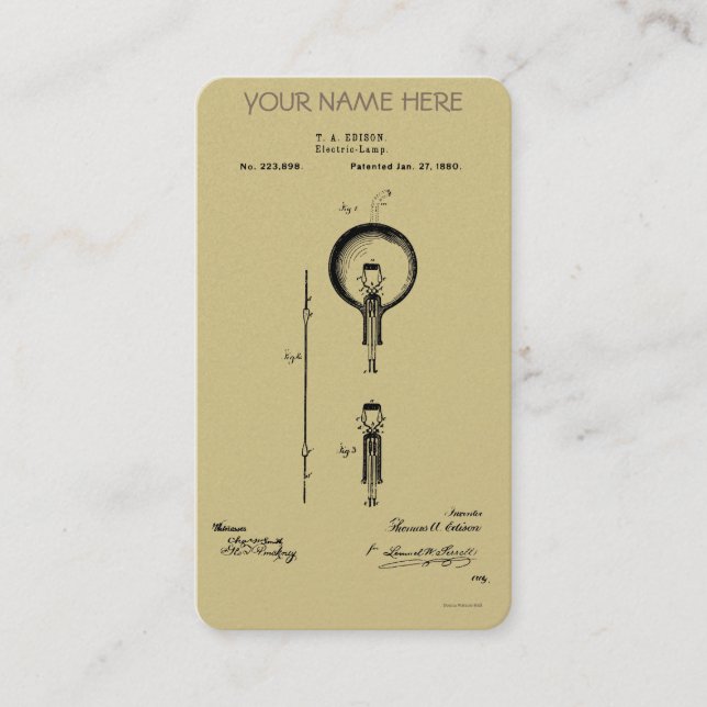 Carte De Visite BREVET de la LAMPE ÉLECTRIQUE d'EDISON - Circa (Devant)