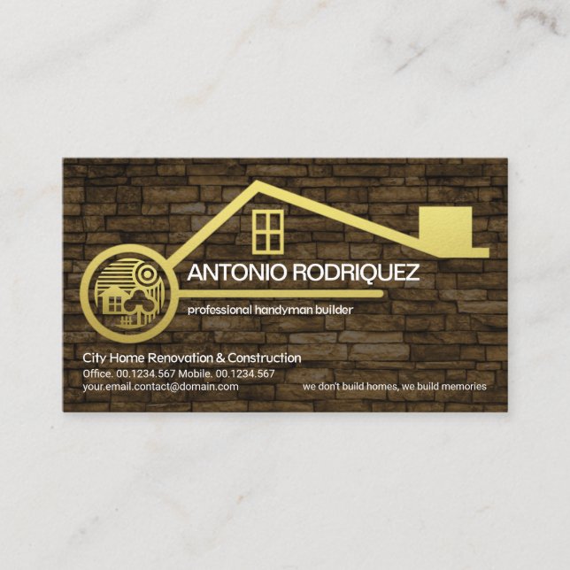 Carte De Visite Brick Wall Faux Gold Home Border Builder Handyman (Devant)