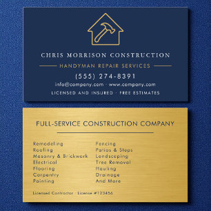 Carte De Visite Bricolage Construction Métal Or Bleu Marine 