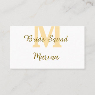 Carte De Visite Bride squad monogram golden bridal shower simple