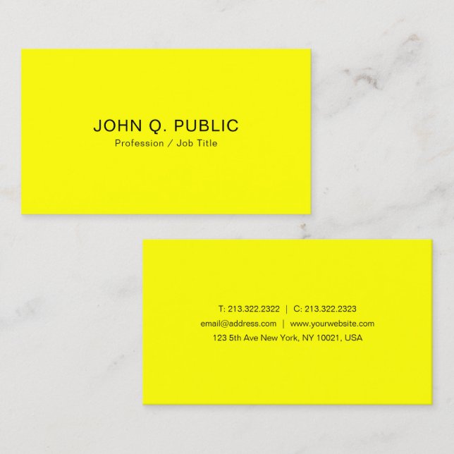 Carte De Visite Bright brillant Neon Jaune Modèle moderne (Devant / Derrière)