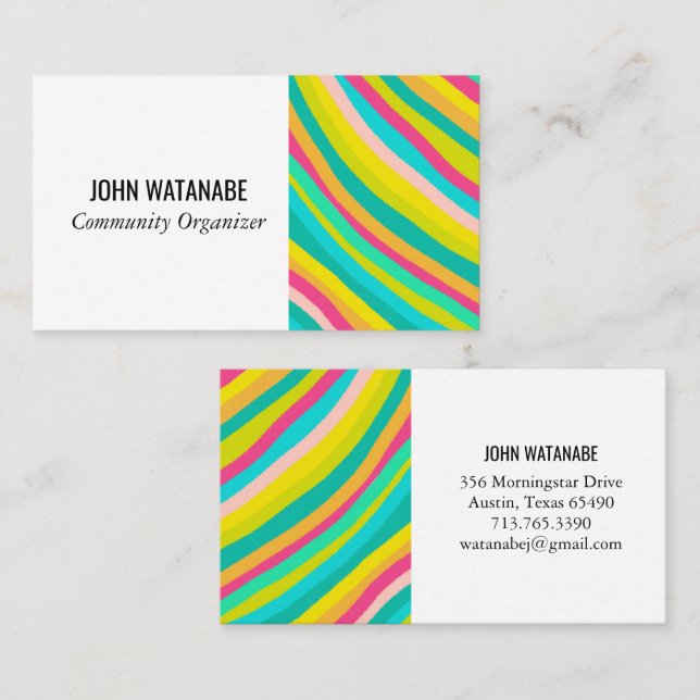 Carte De Visite Bright Minimalist Curvy Stripes artisanales (Devant / Derrière)