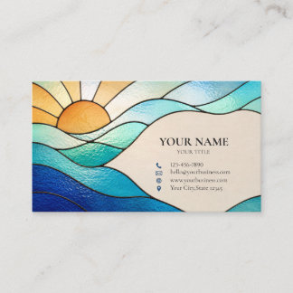 Carte De Visite Bright Ocean Sunrise Stained Glass Business Card