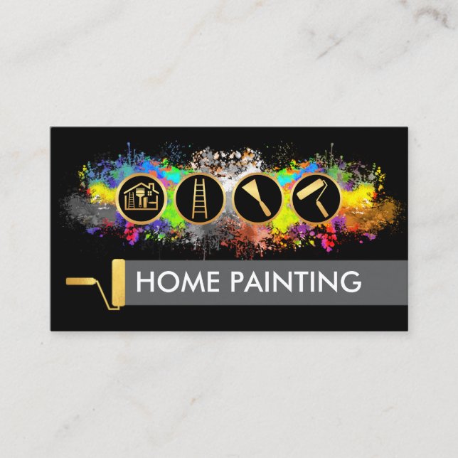 Carte De Visite Bright Paint Splatters Painter Service (Devant)