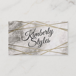 Carte De Visite Brillant blanc or géométrique avec marbre