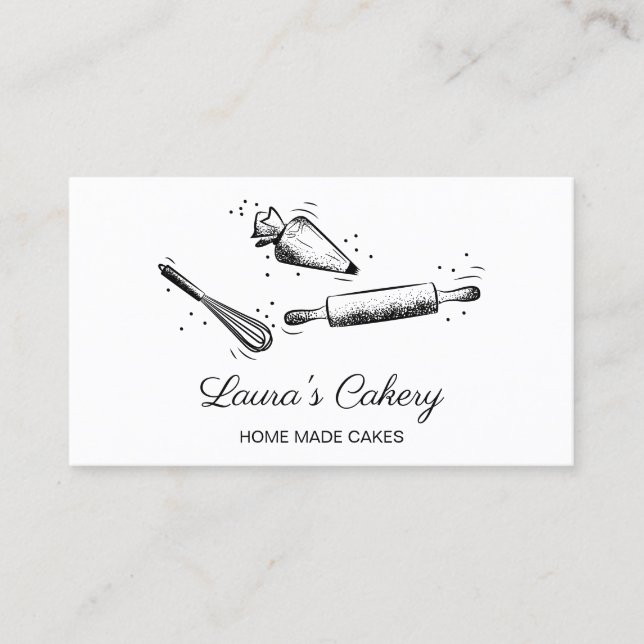 Carte De Visite broche à rouler & whisky cupcake Bakery Noir et bl (Devant)