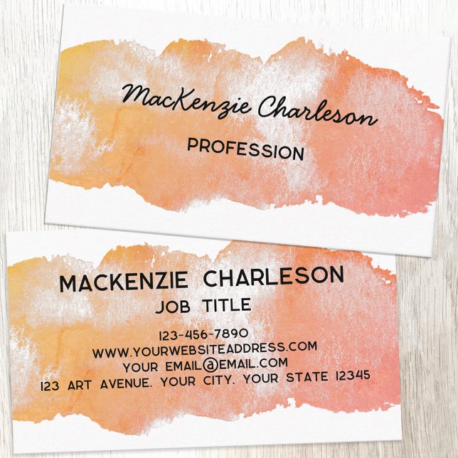Carte De Visite Broche simple peinture à aquarelle (Simple watercolor paint brushstroke custom text business card)