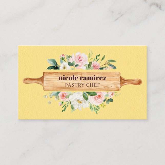 Carte De Visite Brochure Florale Rouleau Dessert Cuir Jaune (Devant)