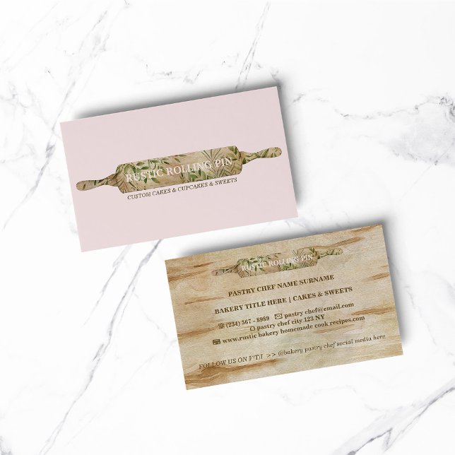 Carte De Visite Brochure Rustique Florale Pin à rouleaux Chef (BAKERY PASTRY CHEF COOK CAKE event planner business)