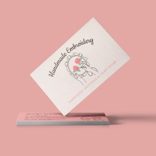 Carte De Visite Broderie artisanale de loisirs couleur rose beige 