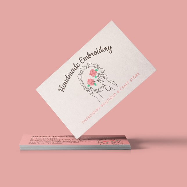 Carte De Visite Broderie artisanale en ivoire Beige Blush (Créateur téléchargé)
