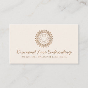 Carte De Visite Broderie de logo diamant rose beige couture dentel