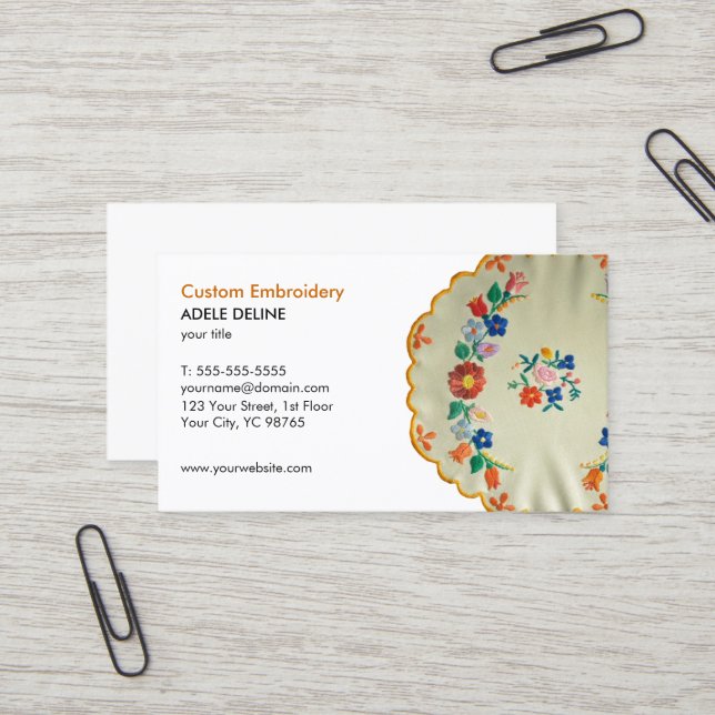 Carte De Visite Broderie populaire classique unique (Devant/Arrière en situation)
