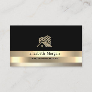 Carte De Visite Broker immobilier Maison Gold Stripe Parties scint