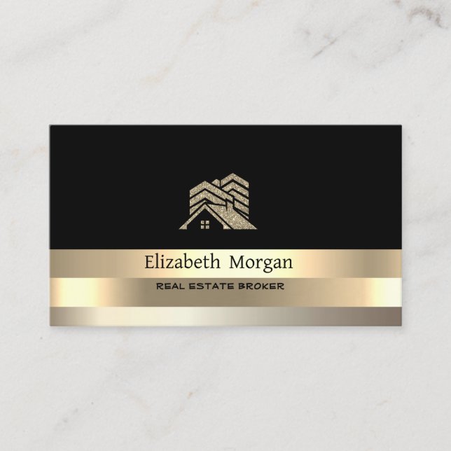 Carte De Visite Broker immobilier Maison Gold Stripe Parties scint (Devant)