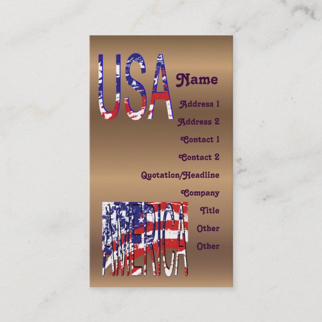 Carte De Visite Bronze American USA Créez votre propre (Devant)