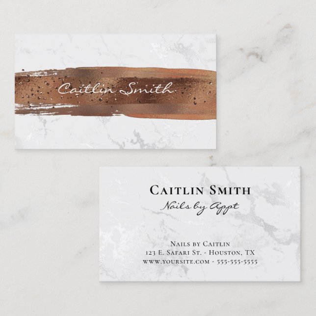 Carte De Visite Bronze Brush Stroke Silver White Foil Marbre (Devant / Derrière)